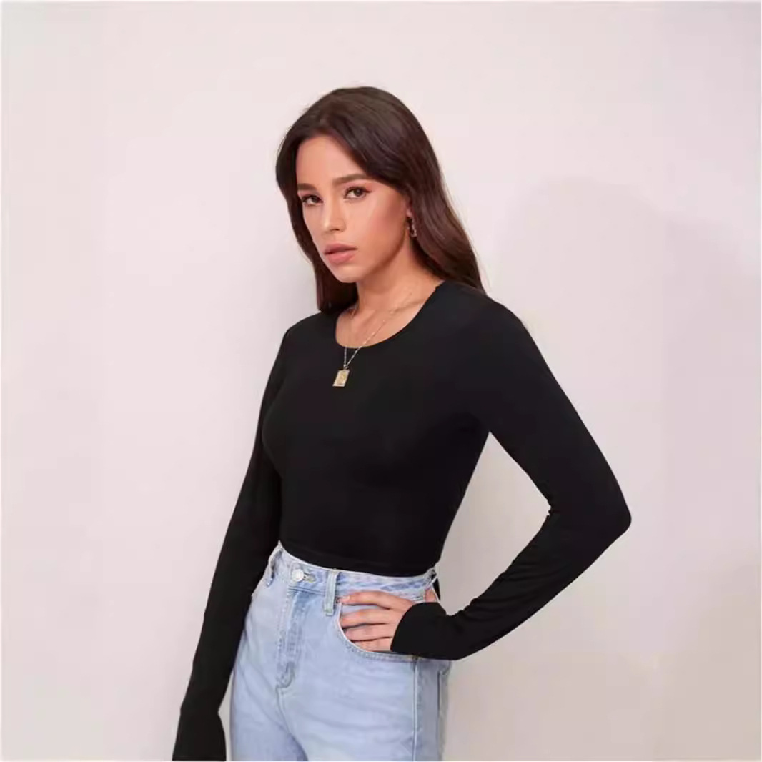 Design sense hollow back tie versatile long sleeves 41 01