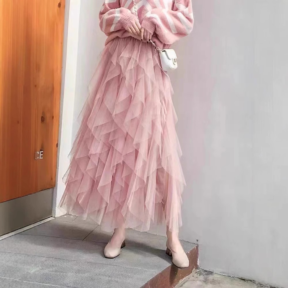 Irregular all-match high waist slim mesh skirt 15