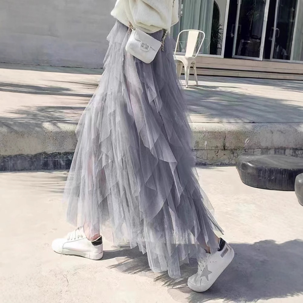 Irregular all-match high waist slim mesh skirt 15 01