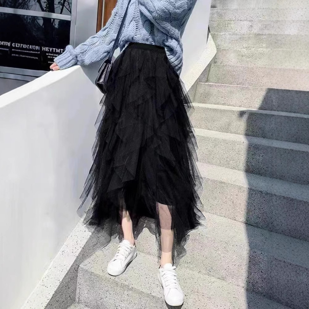 Irregular all-match high waist slim mesh skirt 15 02