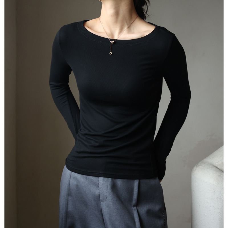One-shoulder slim-fit long sleeves simple style 50 02