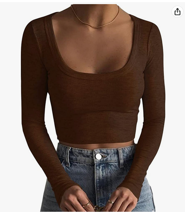 Round neck long sleeve ribbed short slim fit T-shirt 37 01