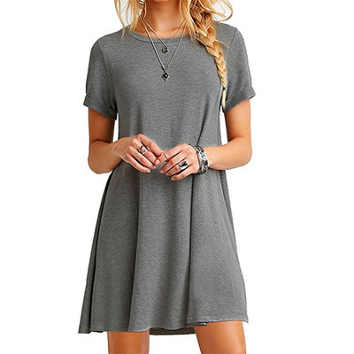 Short sleeve plus size solid color dress 20 02