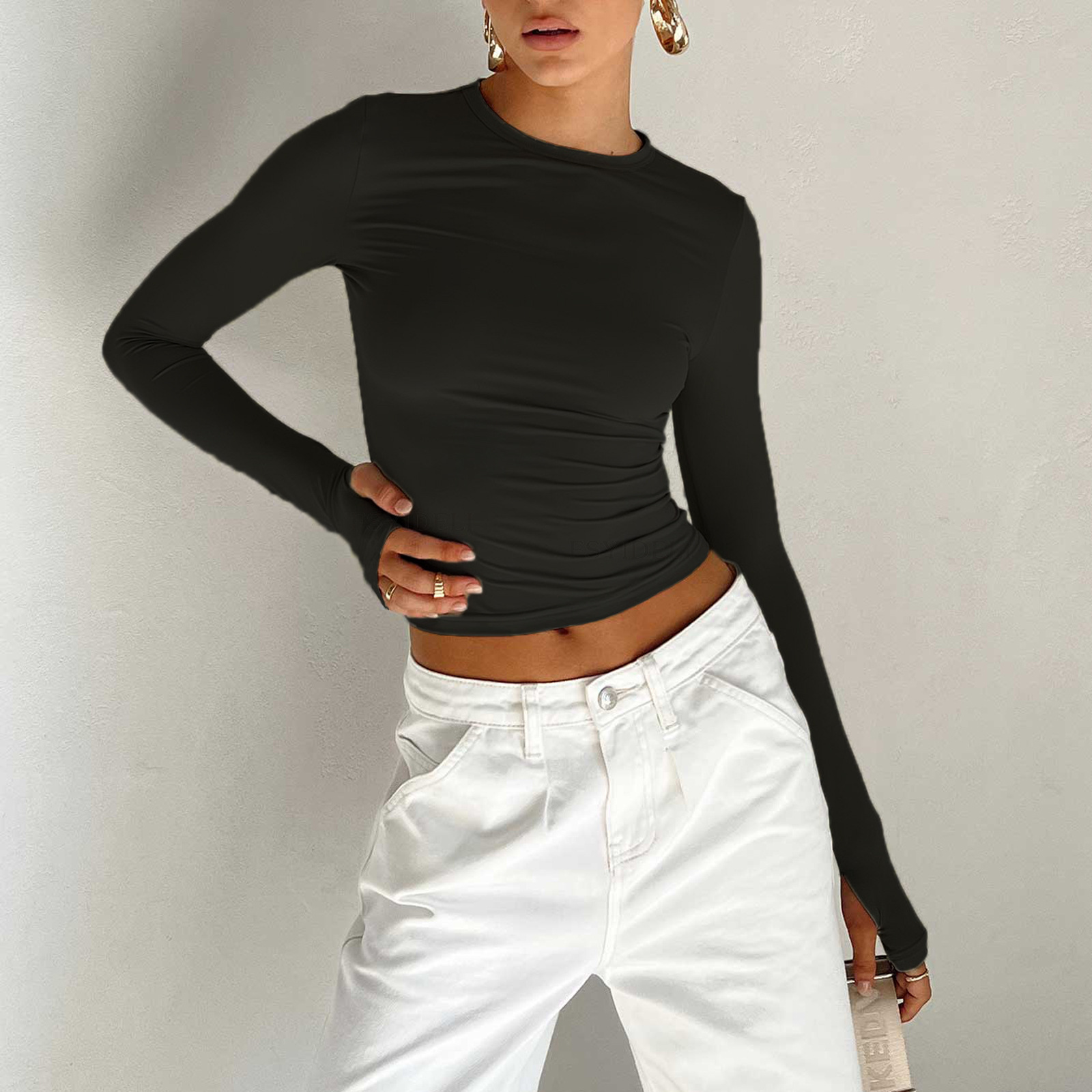 Solid color round neck slim bottoming shirt 49