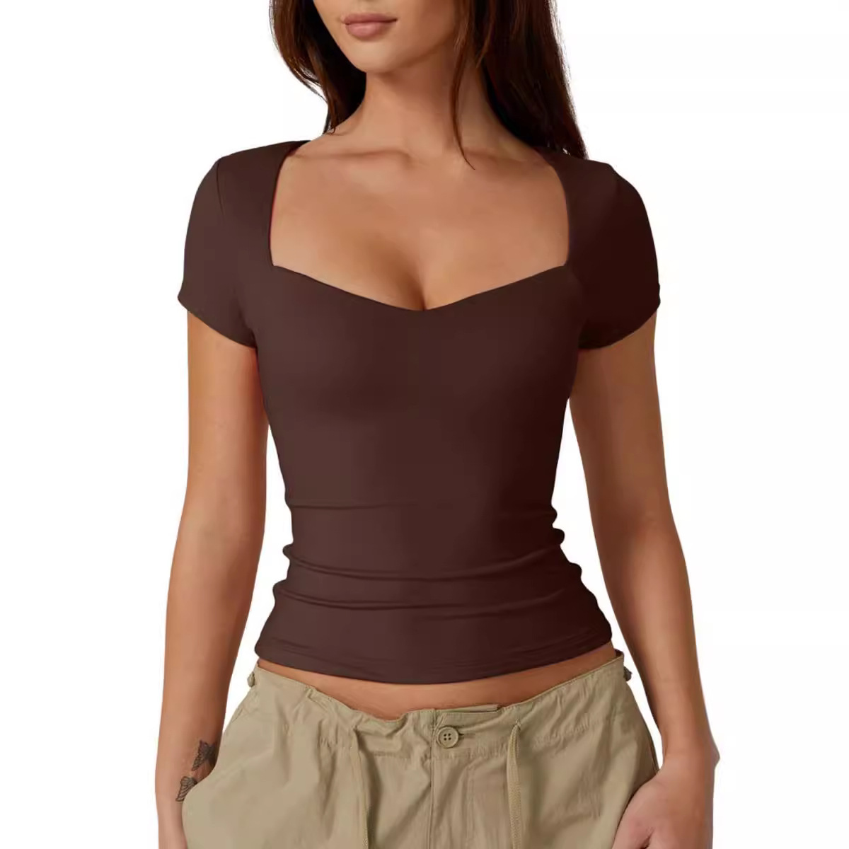 Women's short sleeve sweetheart neck basic 28