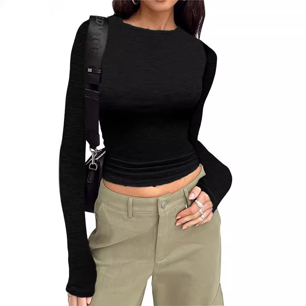 Women's solid color slim fit pullover bottoming shirt 34
