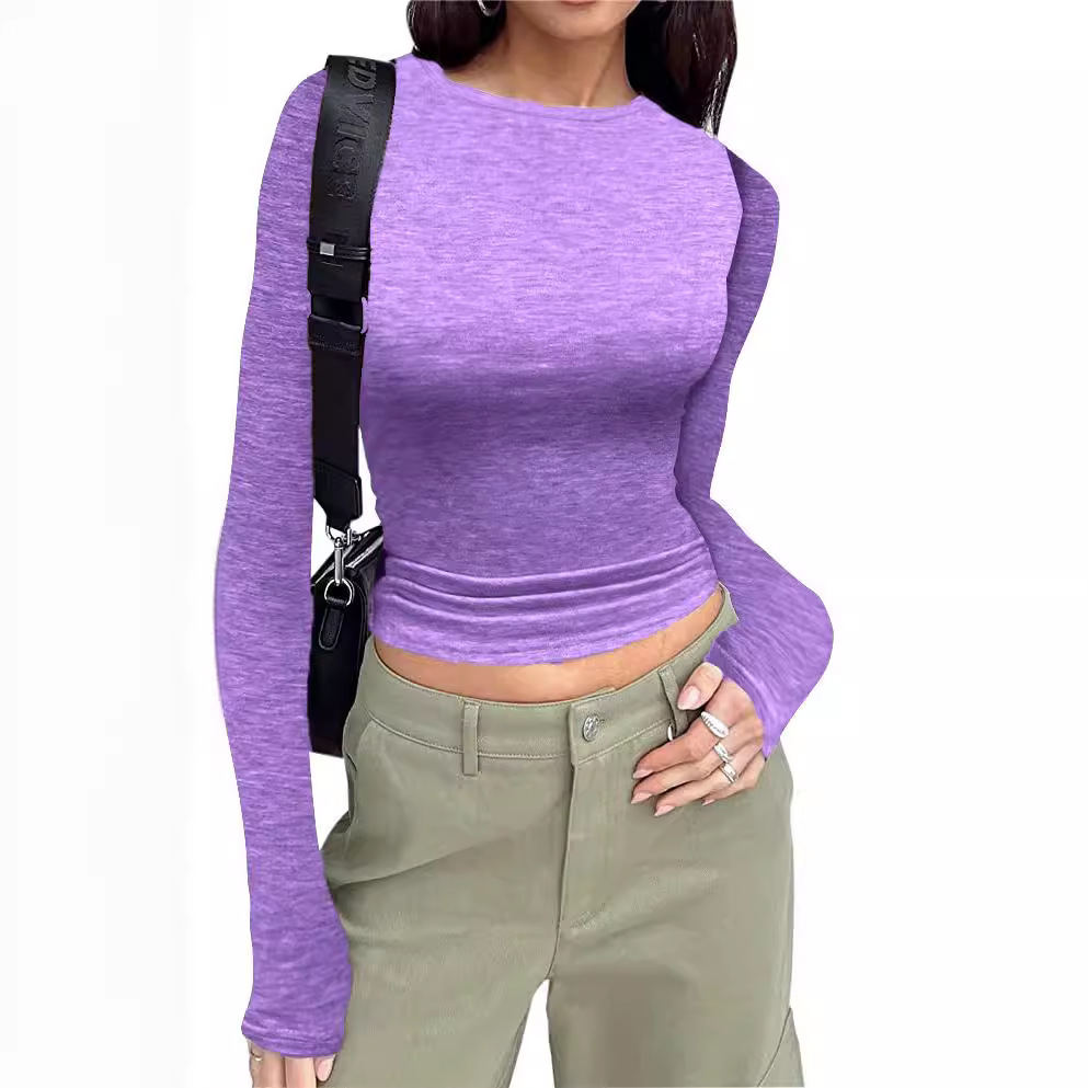 Women's solid color slim fit pullover bottoming shirt 34