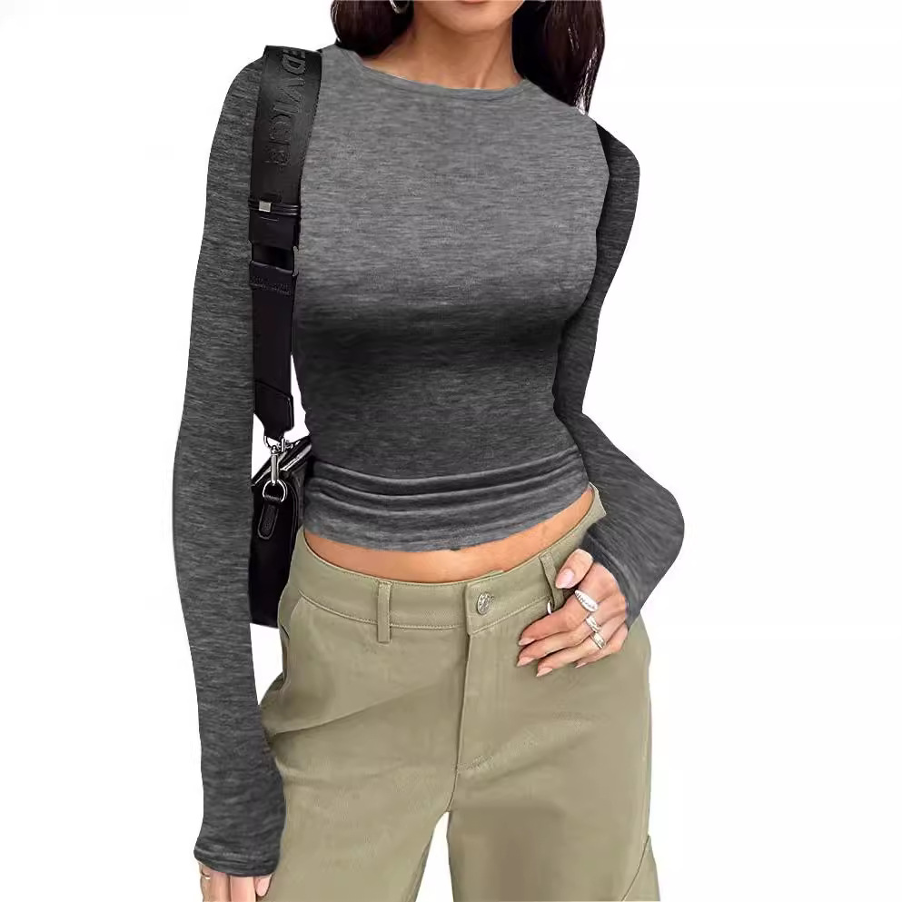 Women's solid color slim fit pullover bottoming shirt 34 01